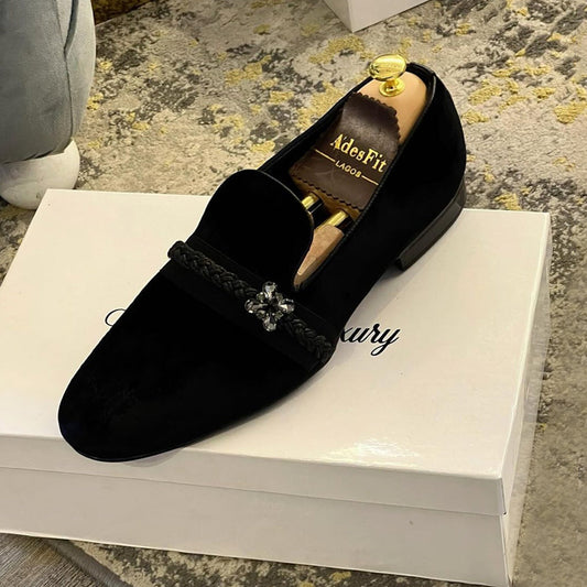 Black Velvet and Rhinestone Shoes
