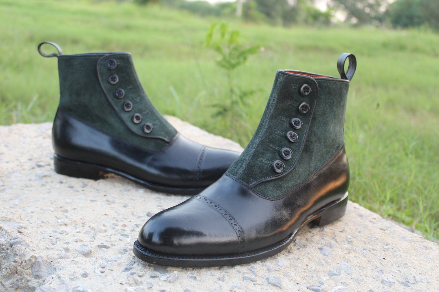 Black Calf Green Suede Leather Ankle Dress Boot