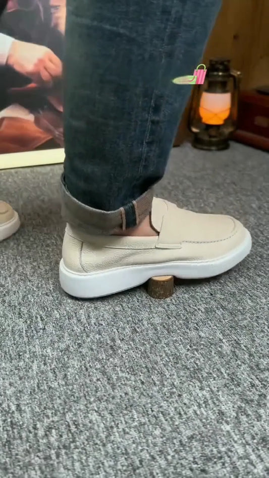 Men's Grain Leather Slip-on Loafer White Casual Driving Shoes