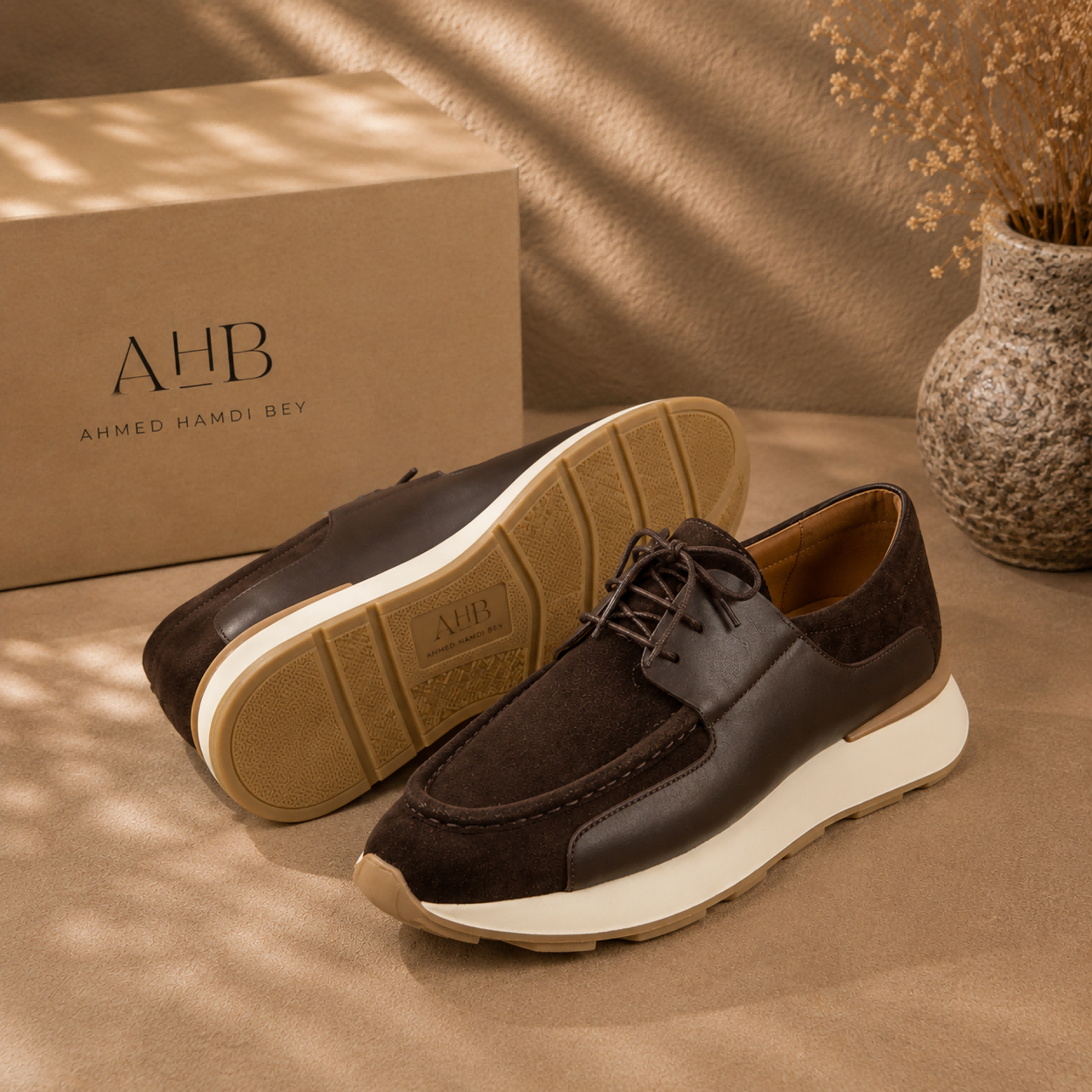 Men’s Suede And Leather Patchwork Chunky-Soled Casual Oxford Shoes