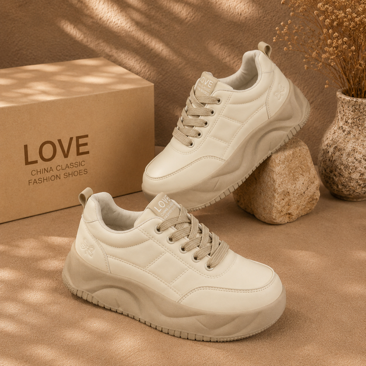 Women's Platform Chunky Sneakers, Two-Tone Lace Up Height Increasing Casual Walking Shoes
