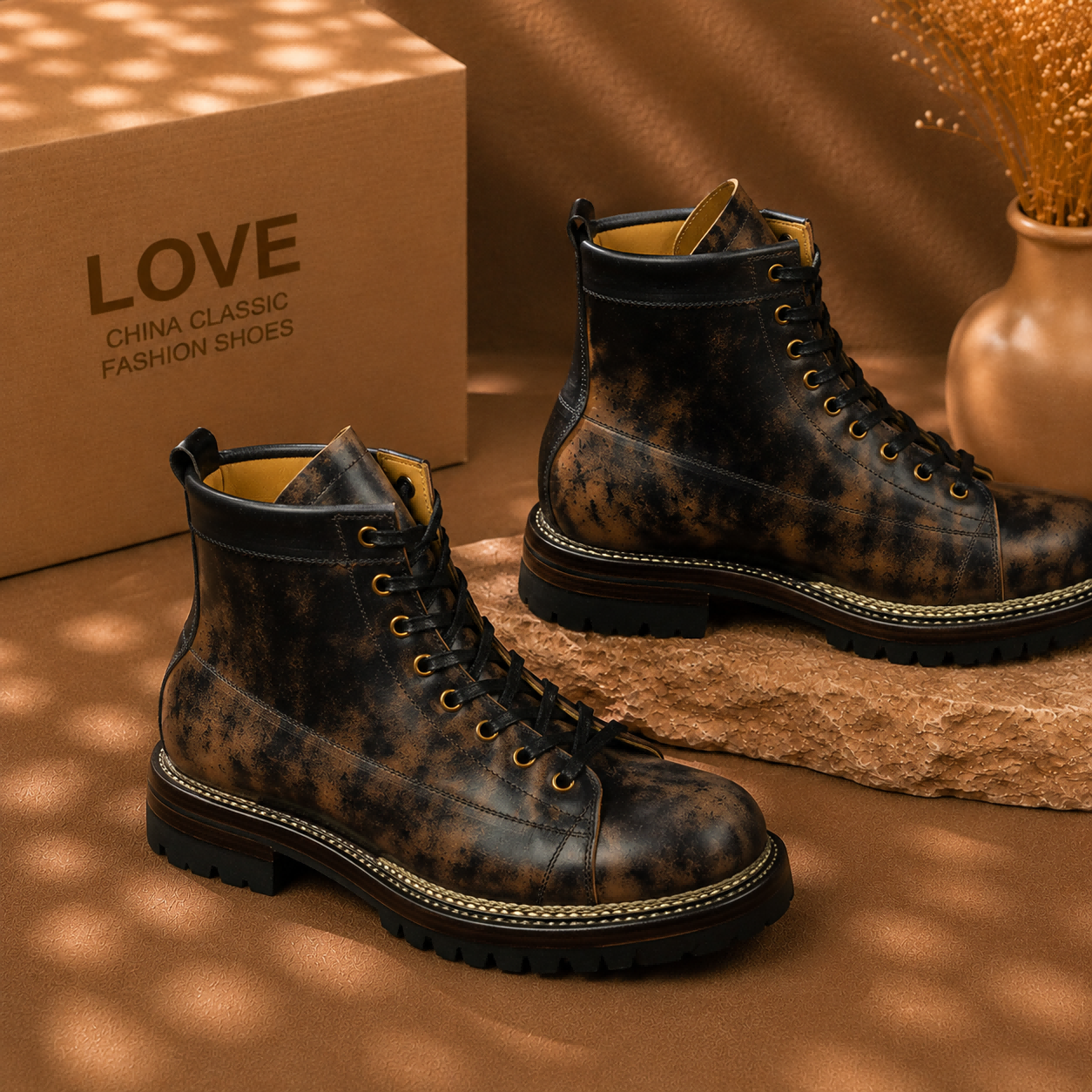 Men's Vintage Distressed Leather Combat Boots