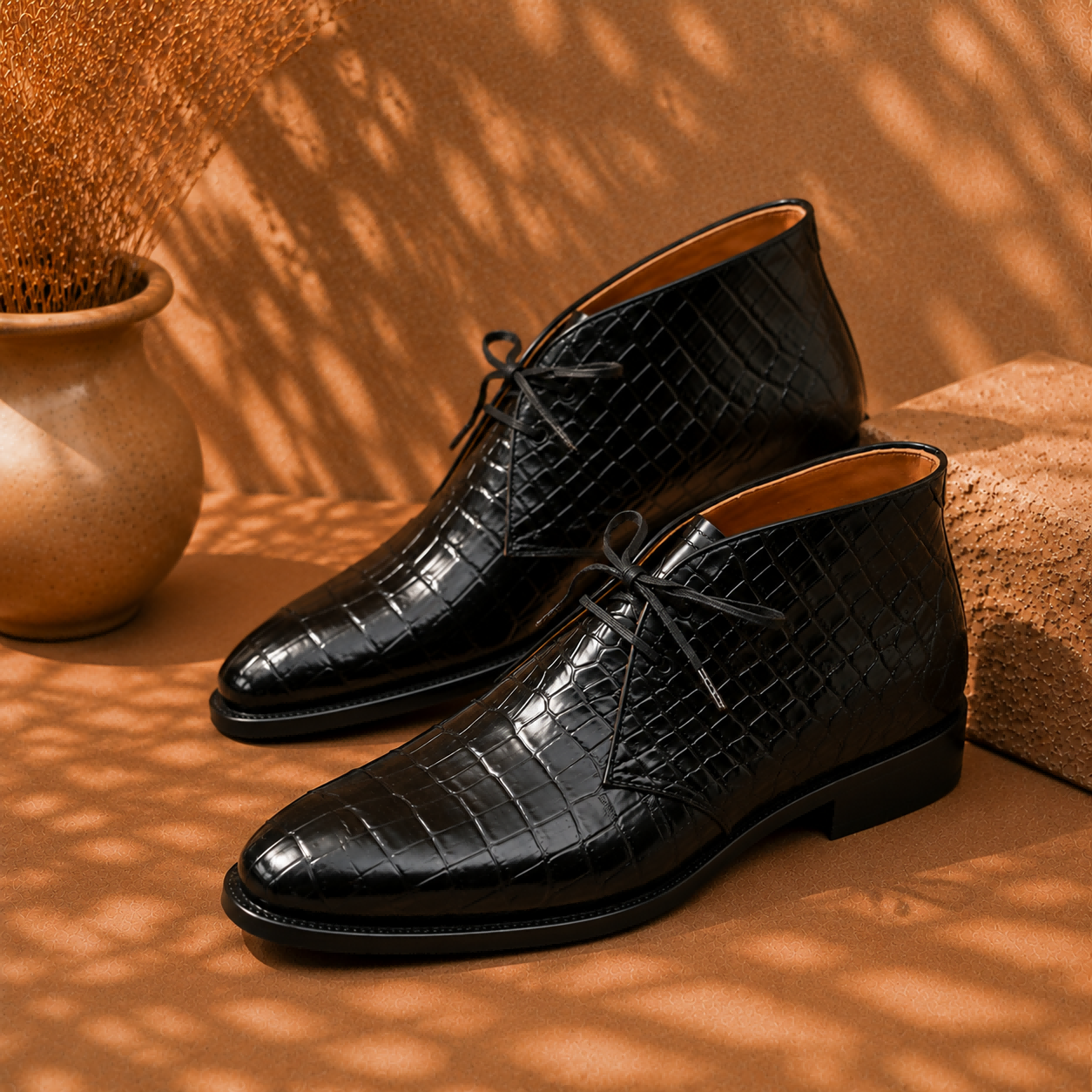 Men's Glipped Crocodile-Embossed Leather Chaka Ankle Boots