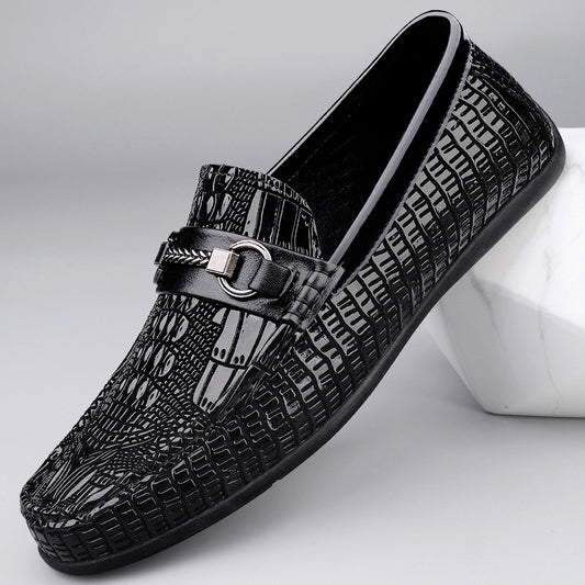 Business Dress Leather Crocodile Pattern Men's Peas Shoes British Korean-style All-match Casual Shoes