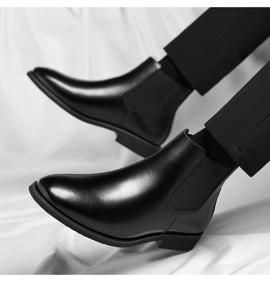 Verdancer Men's Black Leather Chelsea Boots, Classic Elastic Side Ankle Boots For Business & Casual Wear