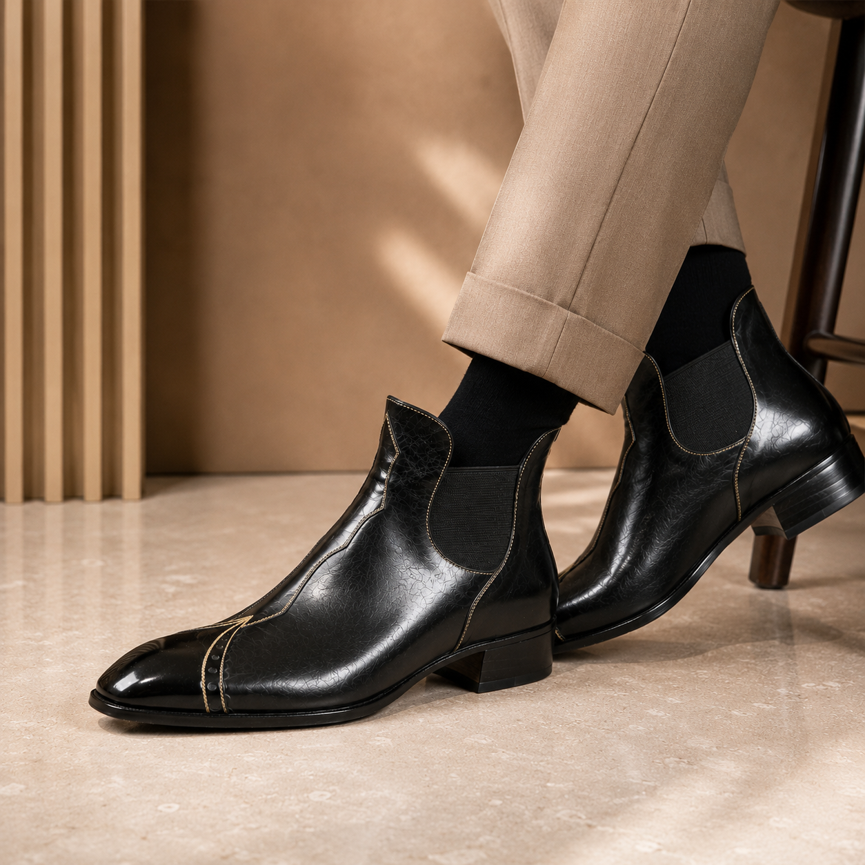Black Blackline Point-Toe Chelsea Booties