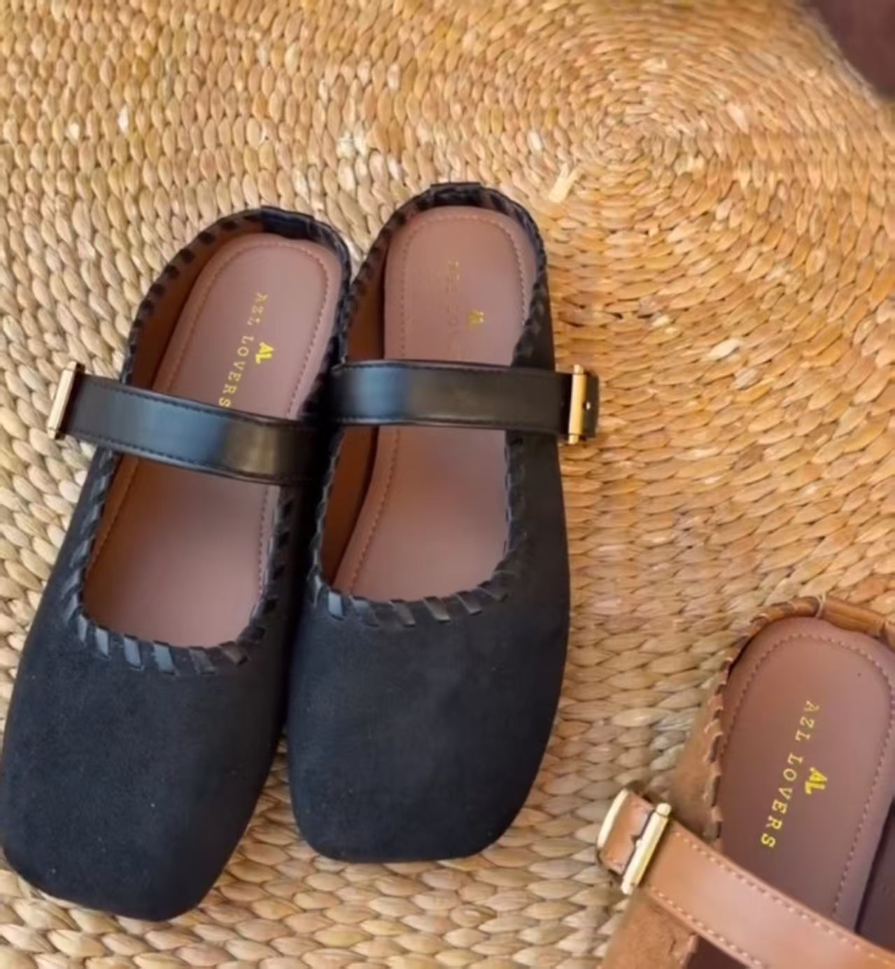 Women's Vintage Suede Mary Jane Mules Flat Backless Slip On Casual