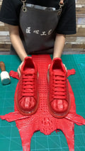Luxury Crocodile Embossed Red Leather Sneakers, Men's Premium Business Shoes