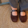 Women's Vintage Suede Mary Jane Mules Flat Backless Slip On Casual