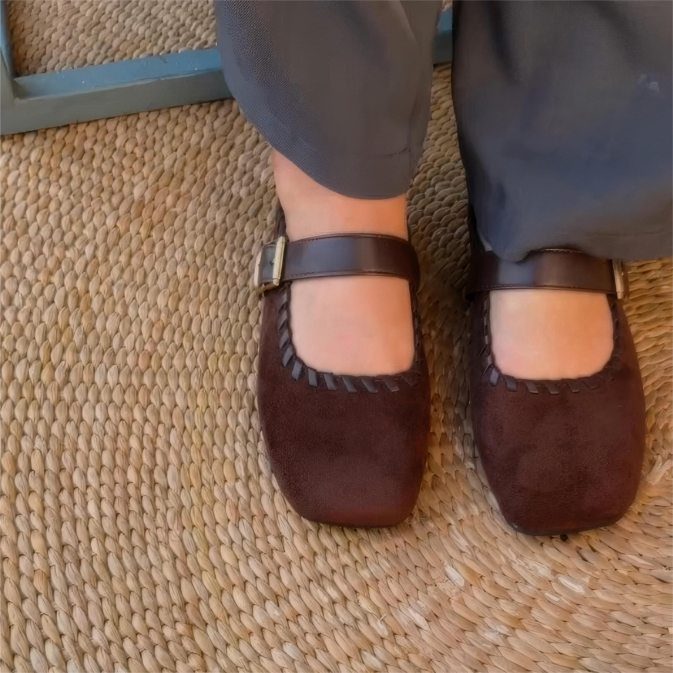 Women's Vintage Suede Mary Jane Mules Flat Backless Slip On Casual