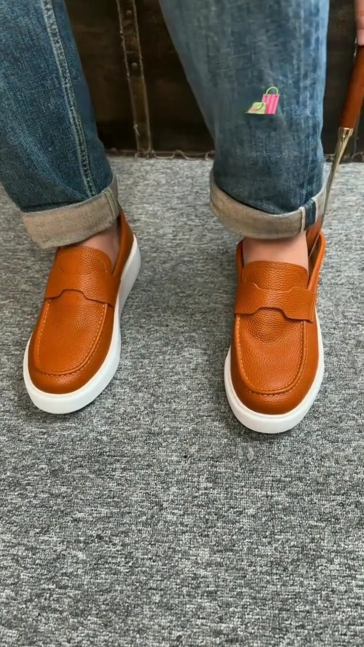 Men's Grain Leather Slip-on Loafer White Casual Driving Shoes