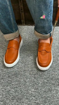Men's Grain Leather Slip-on Loafer White Casual Driving Shoes