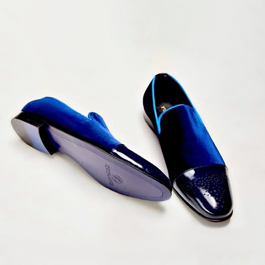 Navy Blue Velvet Loafers