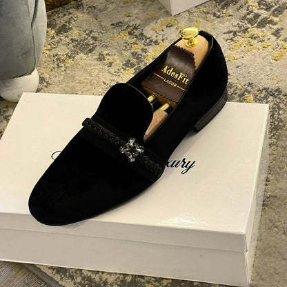 Black Velvet and Rhinestone Shoes