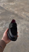 Men's Chunky Black Leather Loafers With Flat Buckle