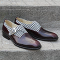 Unique and Classic Houndstooth Fabric & Patina Monk Strap Dress Shoes