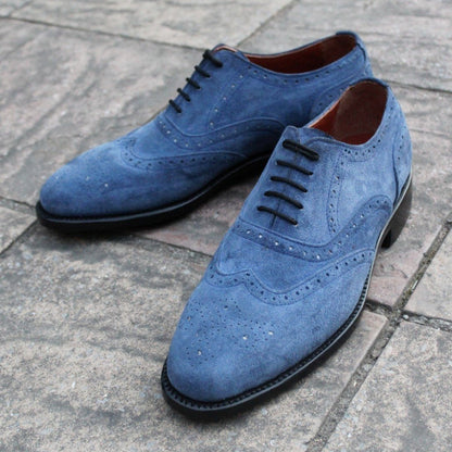 Blue Suede Oxford Lace up Dress Shoes For Mens