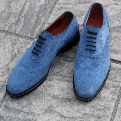 Blue Suede Oxford Lace up Dress Shoes For Mens