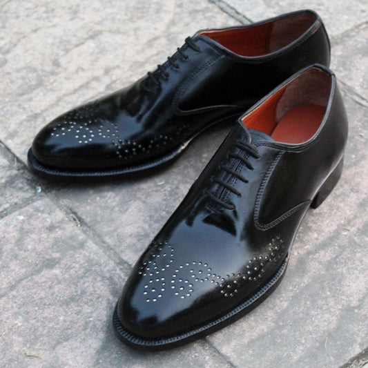 Men Black Calf Leather Formal Oxford Lace up Shoes