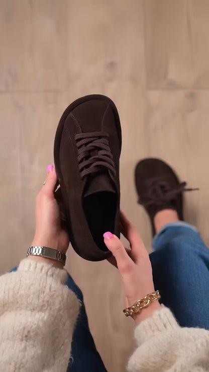 Women Brown Suede Vintage Low Sneakers-Simple Casual Sneakers