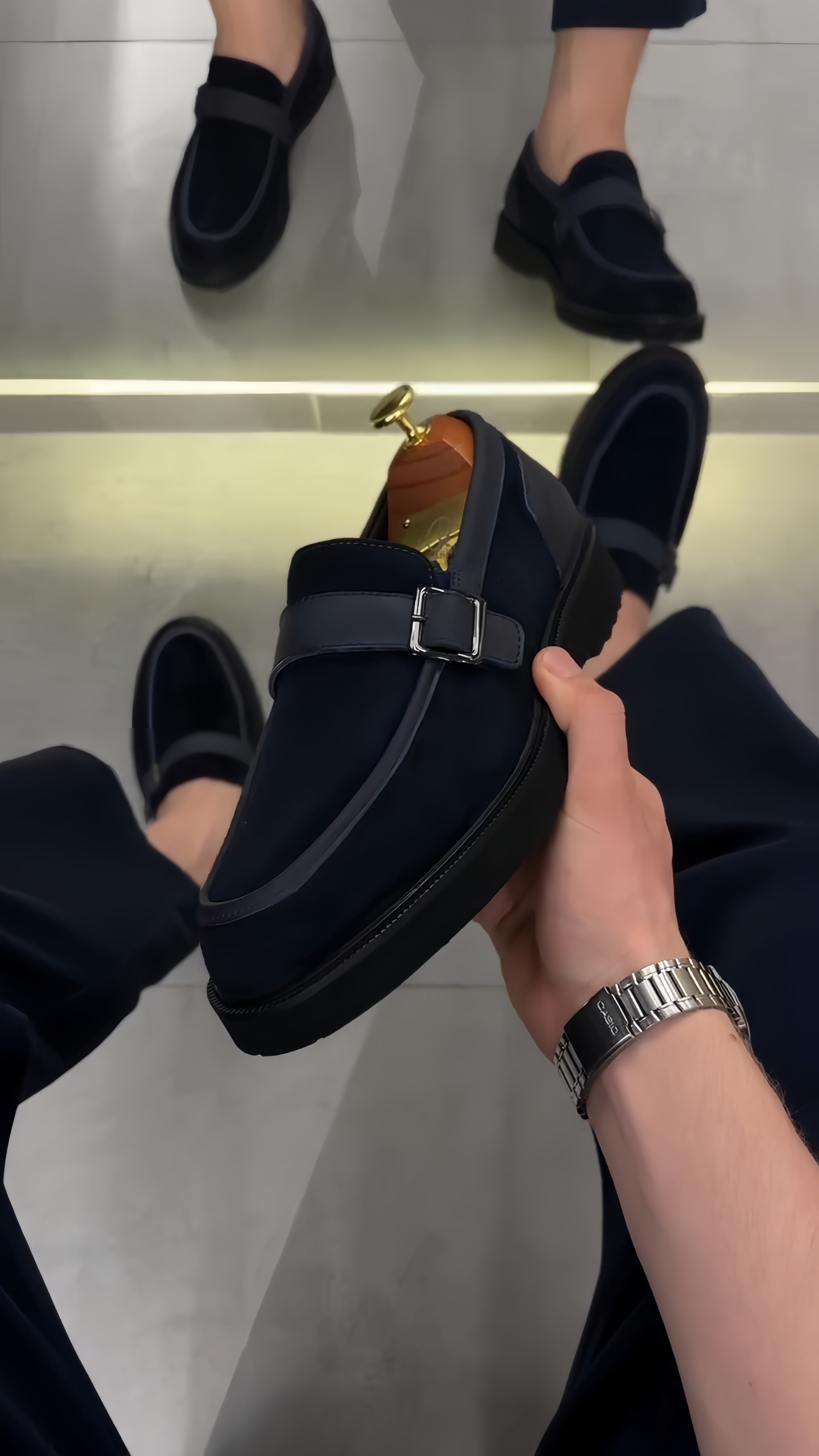 Classic Black Leather Monk Strap Loafers