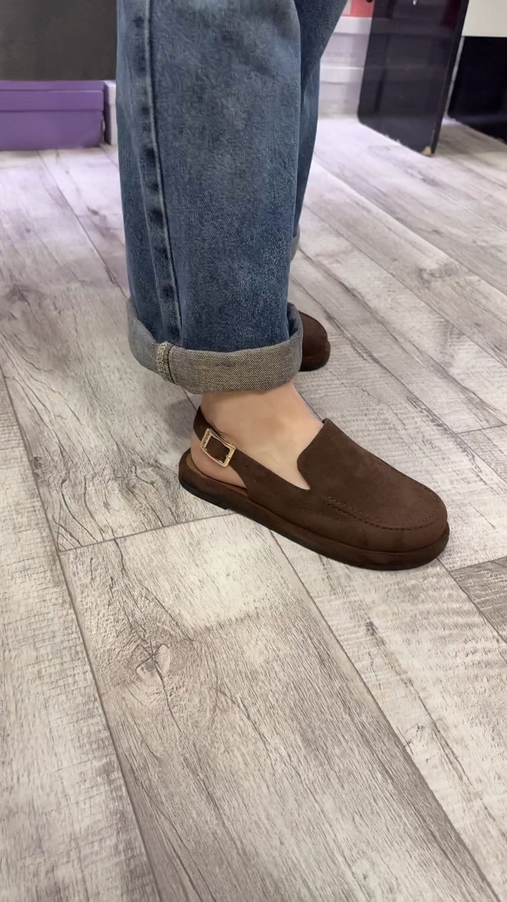 Men's Brown Suede Backless Loafers With Buckle-Casual Loafers For Everyday Life