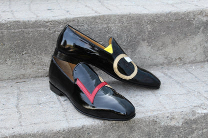 Crafted Leather Black Patent Leather Loafers