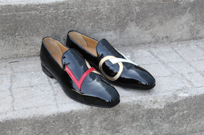 Crafted Leather Black Patent Leather Loafers