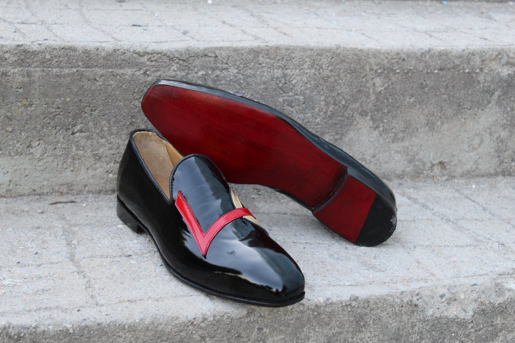 Crafted Leather Black Patent Leather Loafers