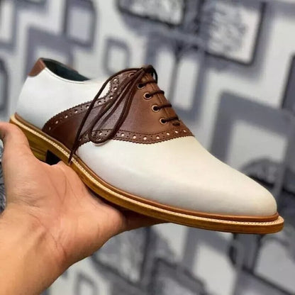 Crafted Leather Stunning Brown White Leather Dress Shoes