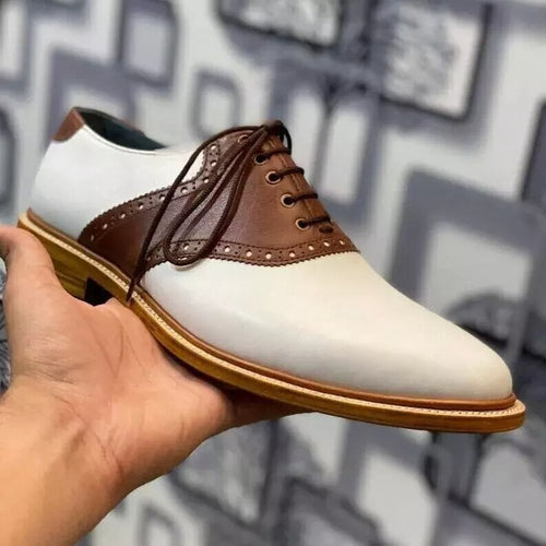 Crafted Leather Stunning Brown White Leather Dress Shoes
