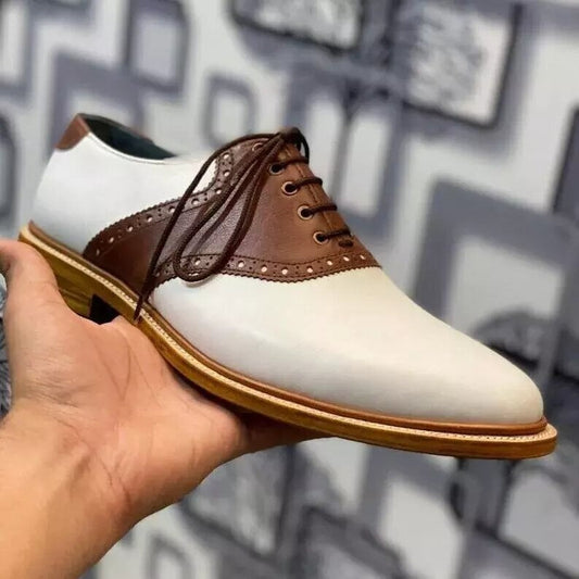 Crafted Leather Stunning Brown White Leather Dress Shoes
