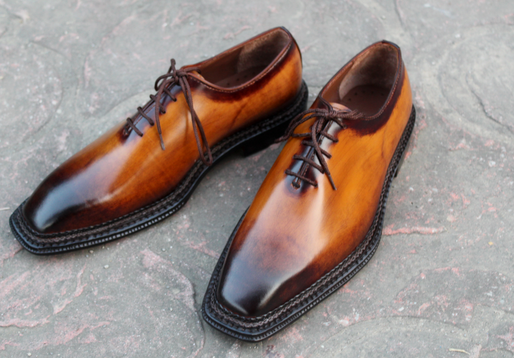 Crafted Leather Classic Men Brown Patina Black Shaded Leather Oxford Dress Shoes