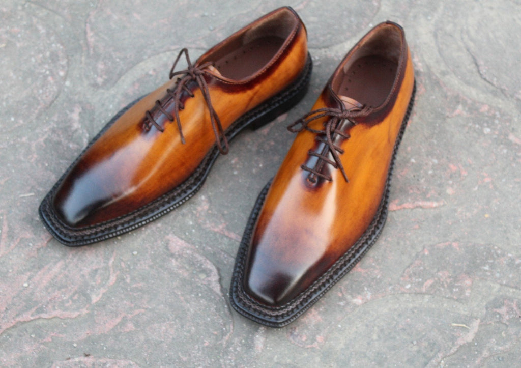 Crafted Leather Classic Men Brown Patina Black Shaded Leather Oxford Dress Shoes
