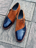 Blue Patent Brown Suede Leather Oxford Dress Shoes