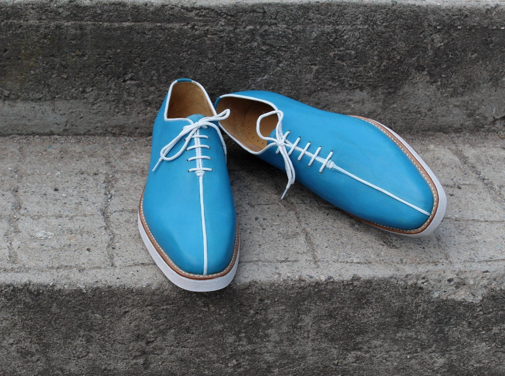 Unique and Classic Blue Leather Lace up Dress Shoes