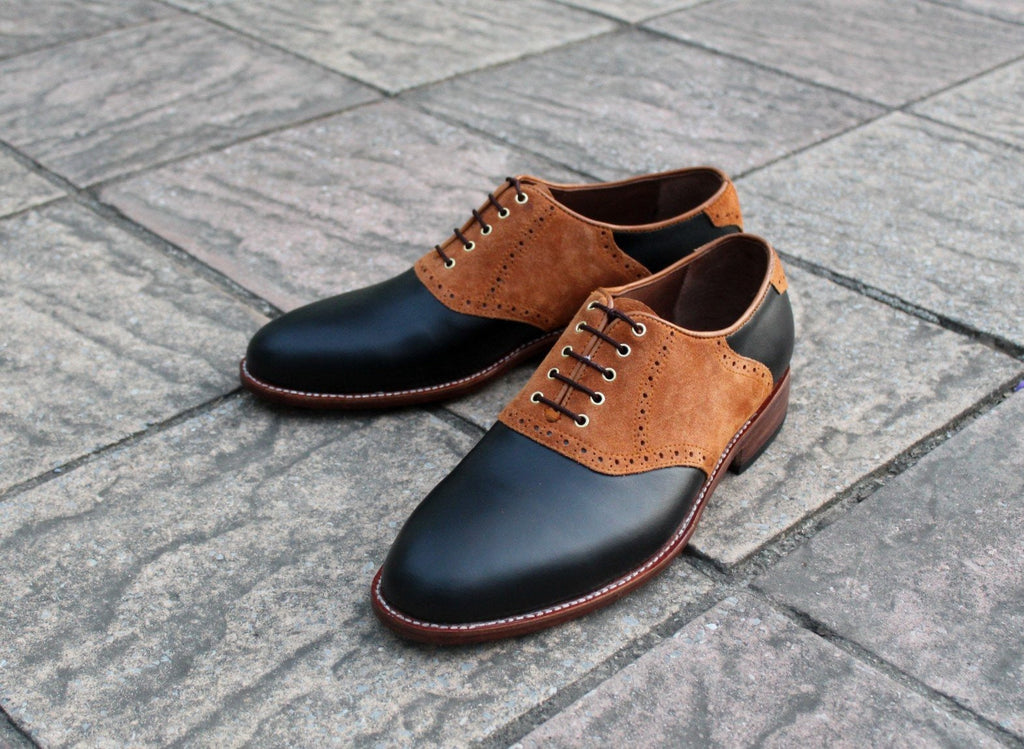 Classic Black Leather Brown Suede Leather Oxford Lace up Dress Shoes
