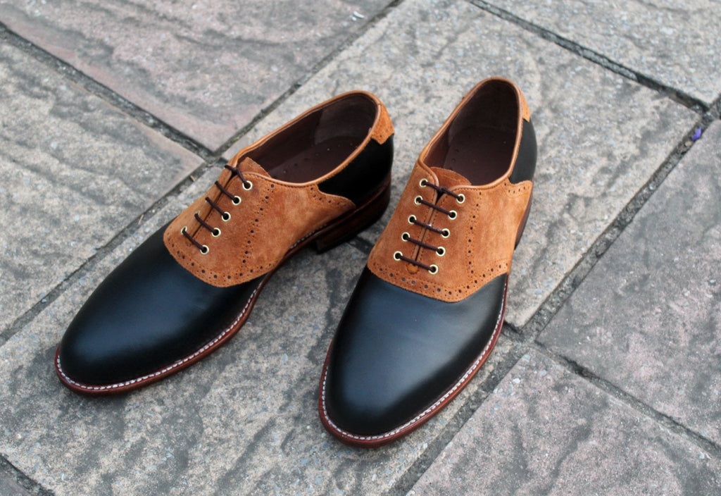 Classic Black Leather Brown Suede Leather Oxford Lace up Dress Shoes