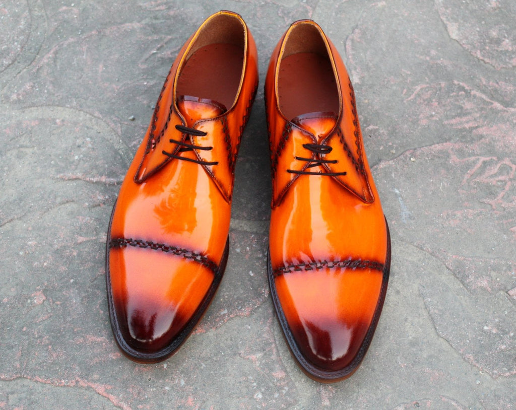 Classic Tan Black Leather Handmade Dress Oxford Shoes