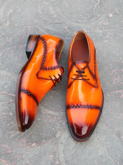 Classic Tan Black Leather Handmade Dress Oxford Shoes
