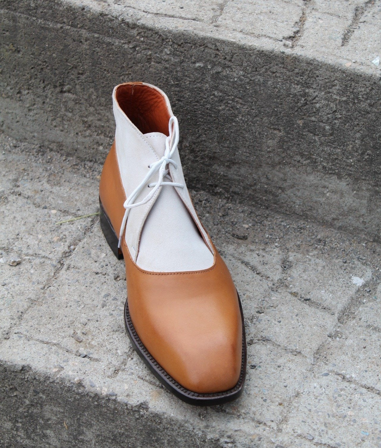 Brown White Leather Chukka Boot