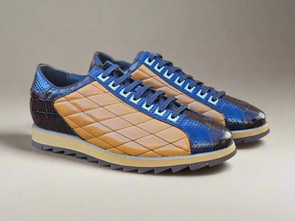 Crocodile Embossed Leather Lace Up Sneaker