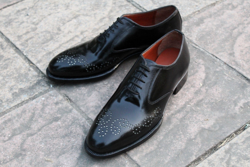 Men Black Calf Leather Formal Oxford Lace up Shoes