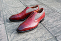 Men Red Tweed Leather Contrast Oxford Dress Lace up Shoes