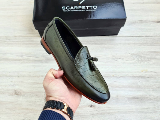 Green Men's Genuine Leather Loafers