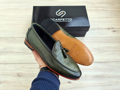 Green Men's Genuine Leather Loafers