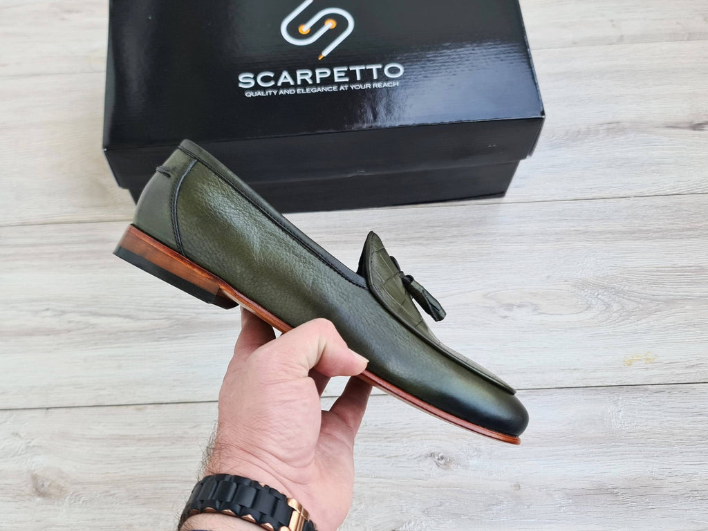 Green Men's Genuine Leather Loafers