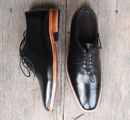 Handmade Black Whole Cut Leather Shoes