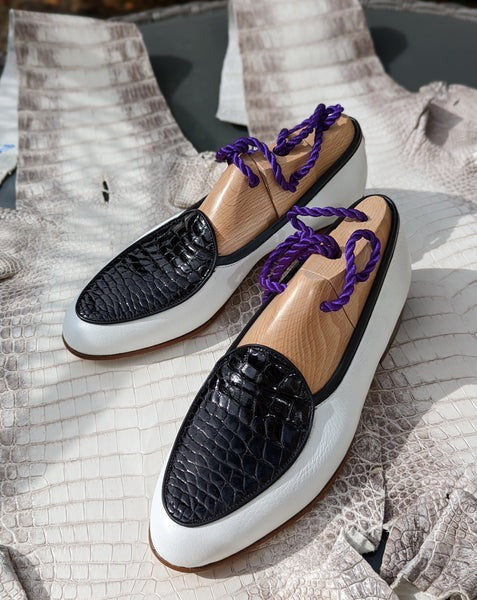 Black crocodile & White Deer Loafer