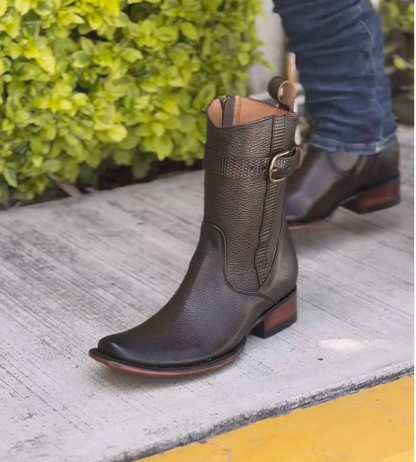 Men's Boot In Bovine Leather Dark Brown With Zipper